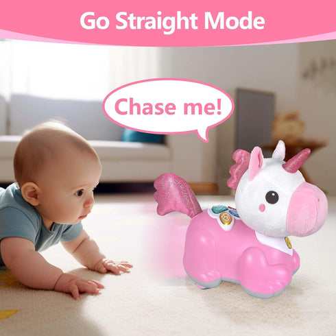 6-9 9-12 12-18 Tummy 0-2, 1 1st iPlay, iLearn Unicorn Baby Musical Toy, Infant Crawling Toys for Month, Baby Time
