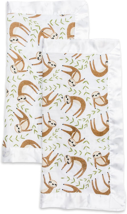 lulujo Baby Security Lovie Blankets, Unisex Softest Breathable Cotton Muslin Security Blanket, 16in by 16in, Sloth