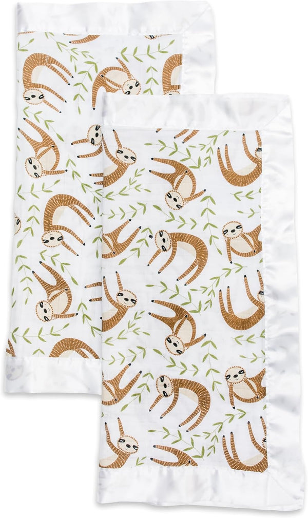 lulujo Baby Security Lovie Blankets, Unisex Softest Breathable Cotton Muslin Security Blanket, 16in by 16in, Sloth