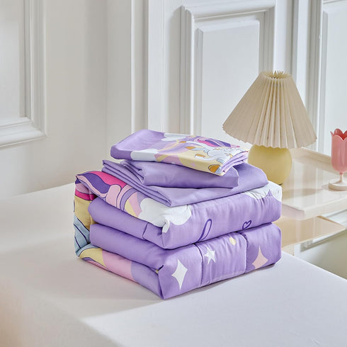 4 Set Set 1 1 1 1 Pieces Toddler Bedding for Girls Purple Unicorn Toddler Bed - Cartoon Stars Rainbow Print Cute