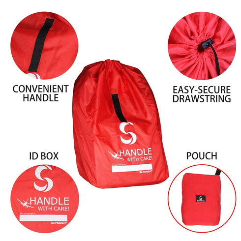 SLYNNAR Car Seat Travel Bag for Airplane - Fits Convertible Car Seats, Infant carriers & Booster Seats, Red Upgrade