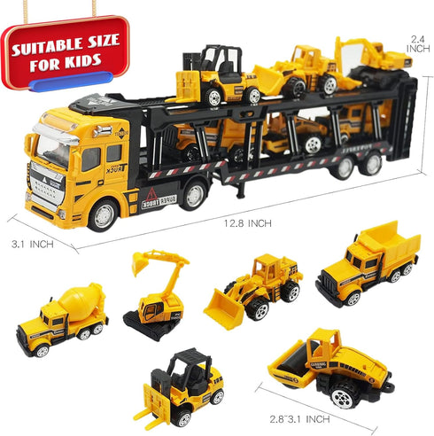 Set Pack 7 OTONOPI Car Transport Truck Toy Construction Diecast Cars Play Vehicle Carrier Trailer Truck with Mini Crane