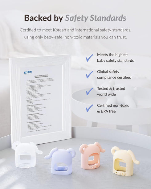 3+ Moyuum Silicone Elephant Grip Hand Teether Toy | Made in Korea, Provides Teething Relief, Wearable Teether is Easy