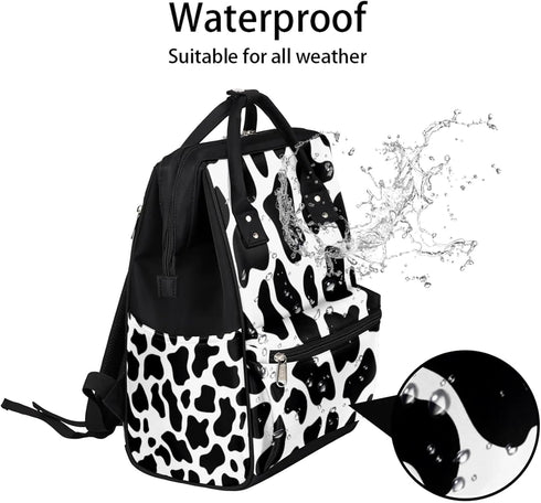 Hsnar Backpack Cow Print Waterproof Diaper Bag Large Capacity Baby Bag with Stroller Straps, Multi-Pocket Diaper Bag