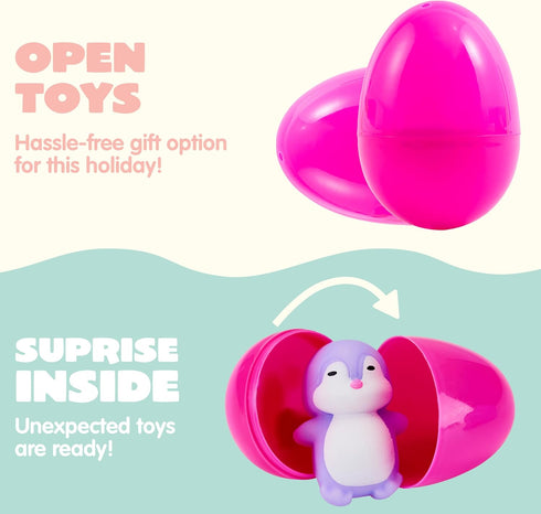 24 JOYIN Pcs Easter Prefilled Eggs with Mochi Squishy Toys, Lovely Animal Stress Reliever Squishy Toy for Easter Theme