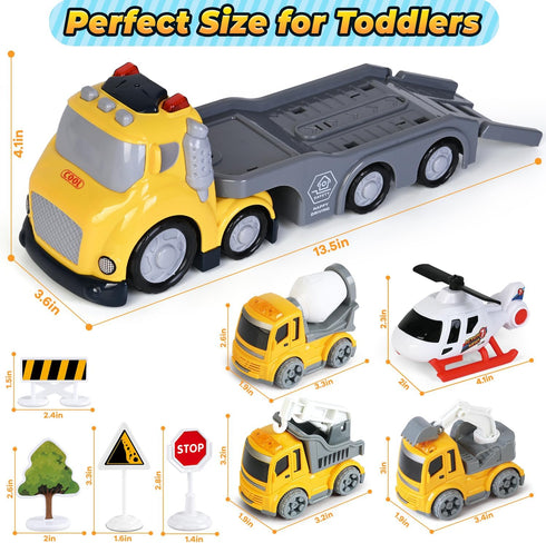 1 2 3 Old,5 1 12-18M+ Toddlers Truck Toys,Boy Toys Gifts for Years in Construction Transport Truck with Lights