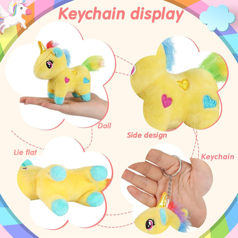 24 Pcs Mini Plush Unicorn Toys Bulk Stuffed DIY Keychain Cotton Unicorn Plush Keychain Small Stuffed Animal for