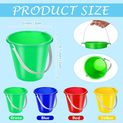 12 Summer 4 Colors(5 Inch,Red,Yellow,Blue,Green) Didaey Pieces Beach Pails Sand Buckets for Boys and Girls Beach