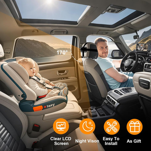 ALLRUBY Baby Car Camera Monitor,Baby car Mirror,for USB/USBC/CigaretteLighter Ports, View Infant in Rear Facing Seat