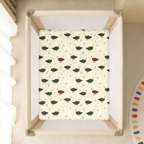 miaozhen 1 Pack 52x28 Cotton Baby Crib Sheets Ultra Soft Naughty Jurassic Mallard Duck Playard Mattress Sheets