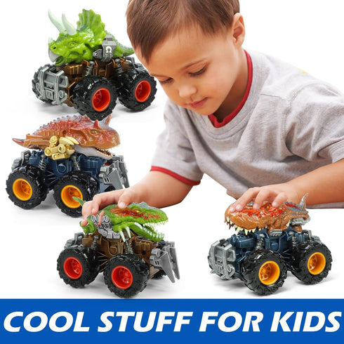 Oriate T-rex Dinosaur Toy Cars for Kids 3-8, Friction Powered Monster Truck, Push n Go Car