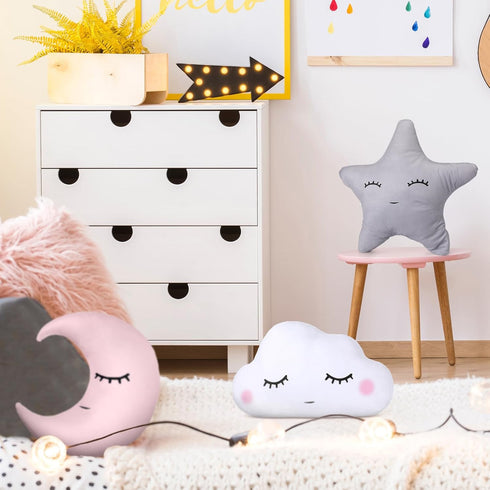 3 Chunful Pcs Moon Star Cloud Plush Pillows Soft Stuffed Nursery Decor Cushions for Bedroom Home Decor(Pink Gray White)