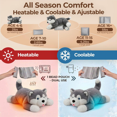 5 lbs Kids(23 Inch) Mewaii Weighted Stuffed Animals with Microwavable Heating Pad - Adjustable, Heatable & Coolable Dog