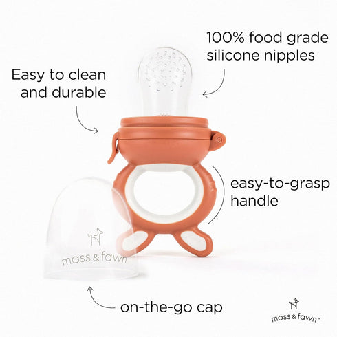 Soothing Silicone Frozen Baby Food Teething Toy, Pacifier Fruit Feeder and Teether - BPA Free, Terracotta Forage Feeder