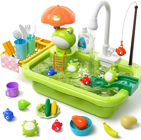Pupu Pig Play Sink with Running Water, Kitchen Play Sink Toy with Electric Faucet,