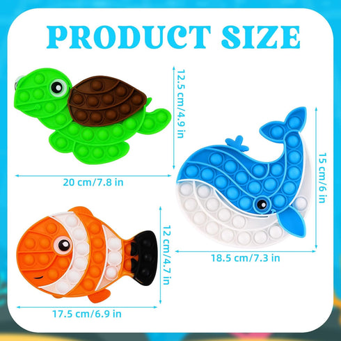 DEARIDAP 3 PCS Ocean Animal Fidget Toys for Kids, Marine Push Bubble Fidget Toys, Silicone Squeeze Sensory Toys, Stress
