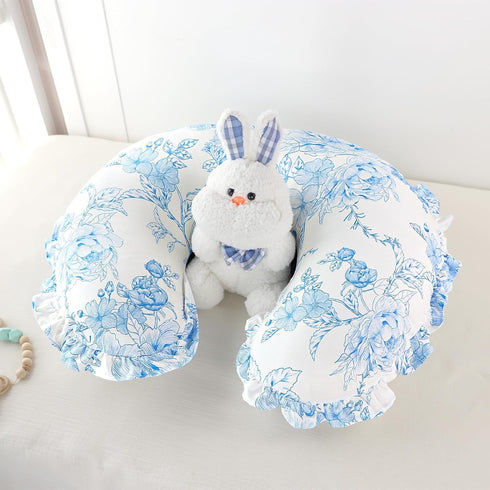 DILIMI Fitted Crib Sheets and Nursing Pillow Cover for Baby Boys and Girls, Blue Floral