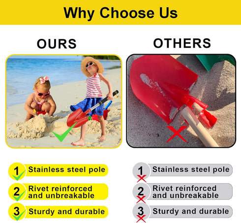 Greeily 24" 3 Pack Beach Shovels Long Handle, Sand Shovels for Beach Adult Plastic Shovels for Oceanside Travel Digging