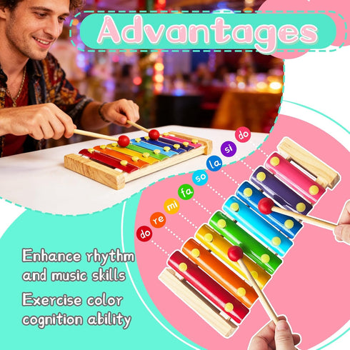 Xeehwb 2 2 8 Pcs Wooden Xylophone for Kids,Xylophone Educational Musical Toy with Child Mallets Diatonic Keys,Xylophone