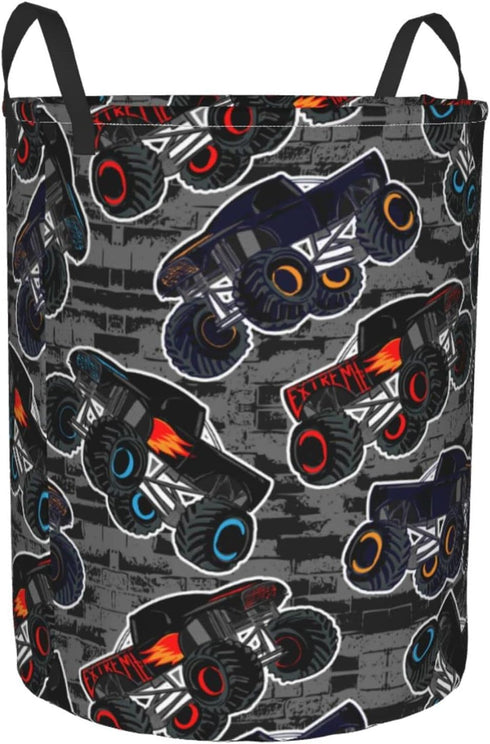 Gbuzozie 38l Monster Truck Boys Style Round Laundry Hamper Storage Basket Toys Clothes Organizer Bin For Home Bathroom