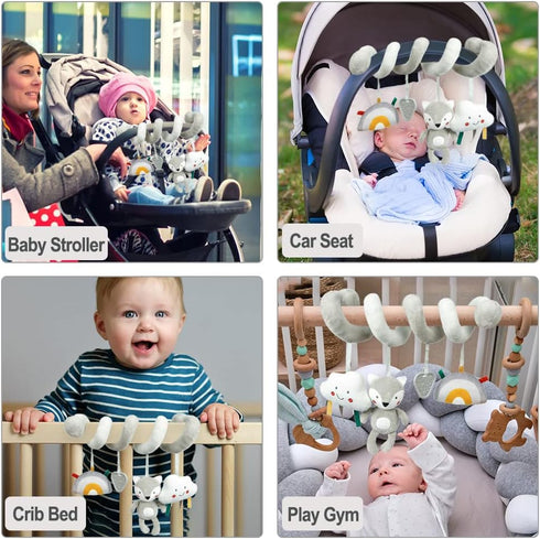 Baby Car Seat Toys, Infant Activity Spiral Plush Hanging Stroller Toys with Squeaker and teether for Car Seat Stroller
