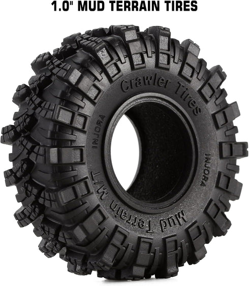 INJORA 1.0 Tires Kraken Claw Crawler Mud Terrain Tires for SCX24 Bronco Gladiator C10 JLU Deadbolt B17 Axial 1/24 1/18 Crawler Tires,4PCS
