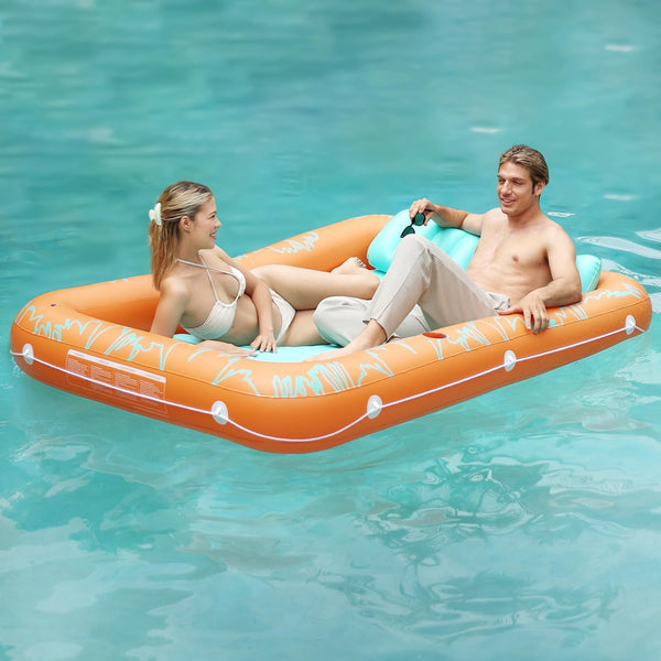 Inflatable Tanning Pool for Adults, Tanning Pool with Pillow Lounger Float and Cup Holders, Orange X-Large for Backyard
