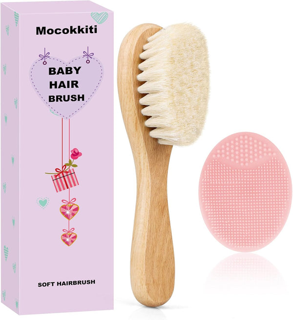 Mocokkiti Baby Hair Brush and Pink Cradle Cap Brush Set for Newborns and