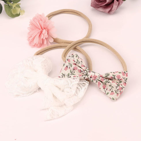 DRESHOW BQUBO Baby Girl Bows and Headbands, Soft Nylon Hairbands Elastics Handmade Girls Flower Hair Accessories, 10