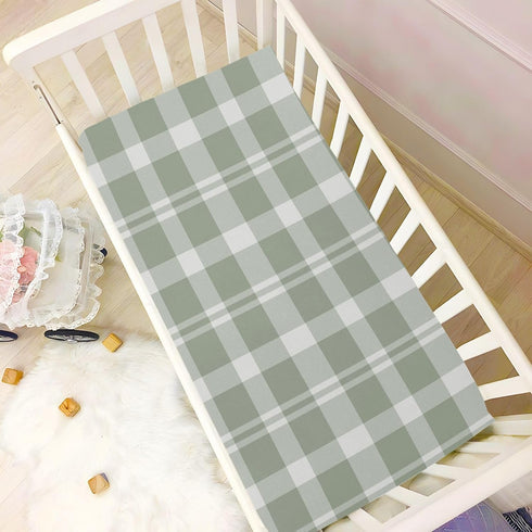 CHUROUSY 27x39 Inch Sage Green Buffalo Plaid Crib Sheets for Boys Girl Rustic Green Grey Gingham Checkered Print