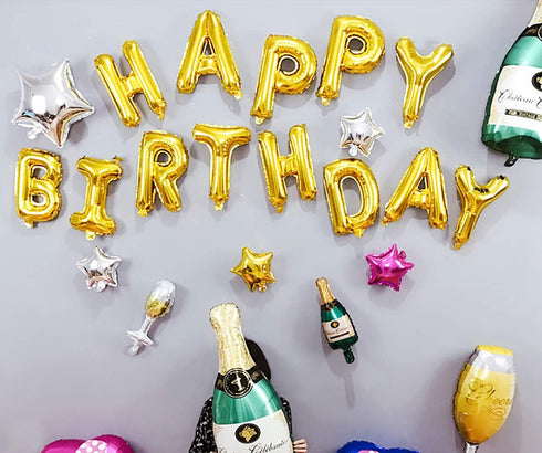Gold Happy Birthday Balloons Banner, 16 Inch Mylar Foil Letters Sign, Reusable Balloons for Birthday Decorations Party
