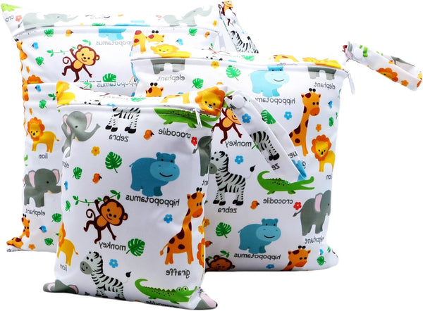 3pcs Cloth Diaper Wet Dry Bags Waterproof Reusable with Two Zippered Pockets