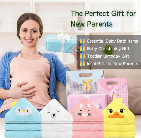 SERENIFIA Set, 32x32 Inch 4 Hooded Baby Towel Absorbent Bath Towels, PCS Soft Hooded Towels, Perfect for Newborns