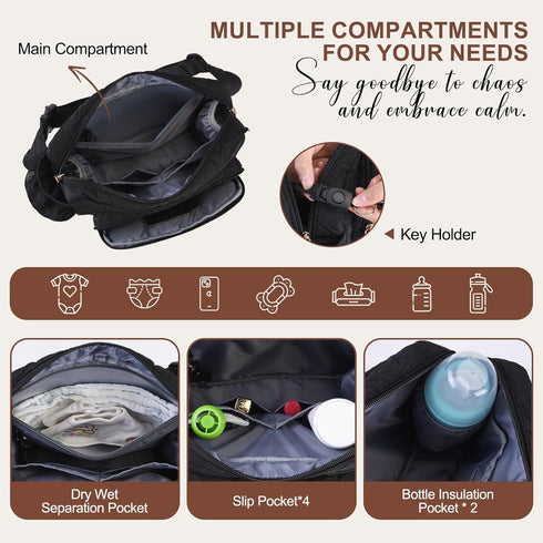 Pack Rexmore Puffer Quilted Fanny Diaper Bag for Mom - Womens Compact Crossbody Purse with Portable Changing Pad