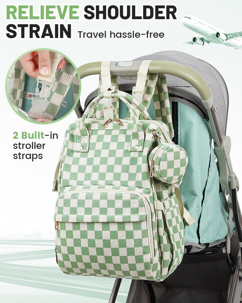 fufazfo Backpack, Corduroy Diaper Bag Large Capacity Multifunction Baby Diaper Bags for Women, Insulated Bottle Pockets