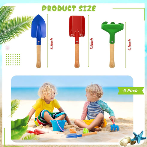 9 Set, Tarpop Pcs Kids Gardening Tools Metal Kids Yard Tools with Sturdy Wooden Handle Safe Children Beach Sandbox Toy