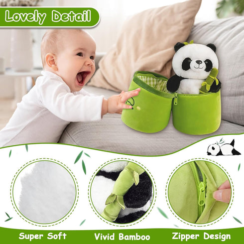 Emoin Panda Stuffed Animals 11.8 Inch Bamboo Plush Toy, Panda Pillow, Plush Panda Bear Doll Gifts for Boys Girls
