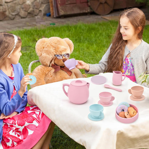 20 Set Set 2 3 4 5 6 Lorfancy Pcs Silicone Tea Party for Little Girls Kids Toddlers Tea with Tea Pot Cups Food Pretend