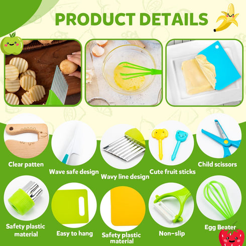 Labeol 32 PCS Montessori Kitchen Tools for Toddlers - Safe Kitchen Knife Set for Real Cooking, Educational Gift