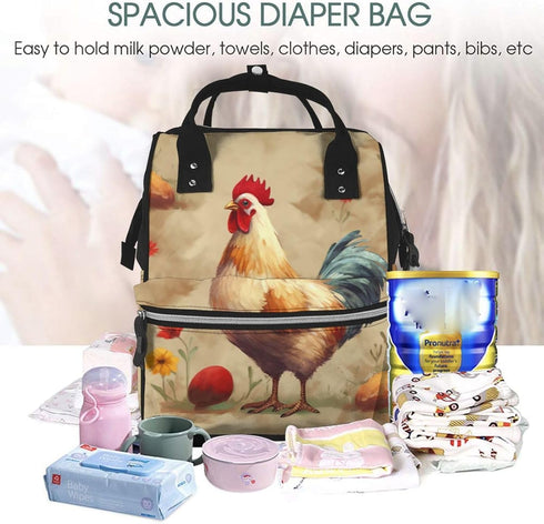 DWVTSLH Backpack Mummy Backpack Art Chicken Animal Painting Diaper Bag Multifunction Nappy Bags Waterproof Large