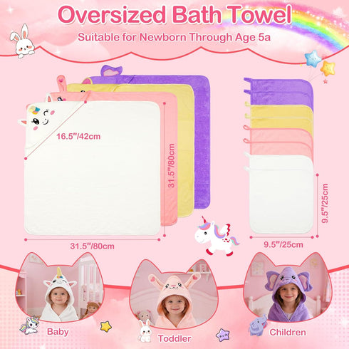 OFUSUY 12 4 8 PCS Baby Towels, PCS Soft Hooded Baby Towels & PCS Washcloths, Baby Bath Towels for Newborns, Infants