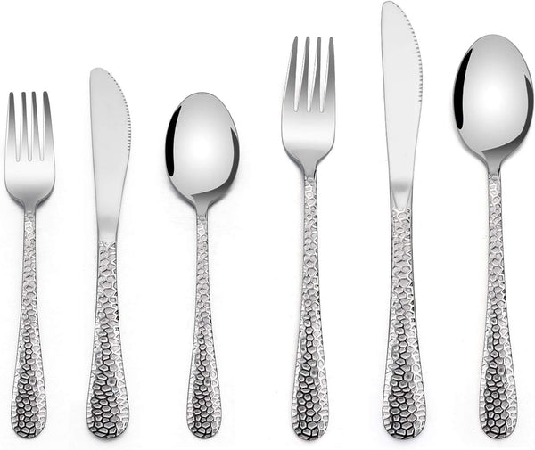 12 Piece Kids Utensils Silverware Set, E-far Stainless Steel Hammered Toddler Cutlery, Dishwasher Safe
