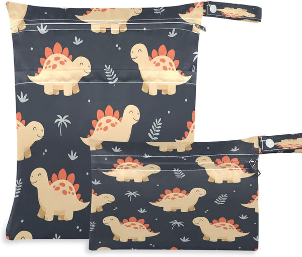 Burbuja Dinosaurs Wet Dry Bags for Baby Cloth Diaper 2 Pack, Waterproof Reusable