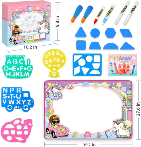 2 3 4 5 6 7 8 9 Water Doodle Mat- Kids Painting Writing Doodle Board Toy - Color Drawing Mat Bring Magic Pens
