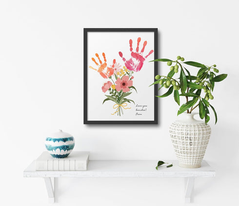 (Floral-1, TwoDays Flower Bouquet Handprint Art Craft DIY Kit, Unique Gifts for Mom from Daughter or Son for Mother's