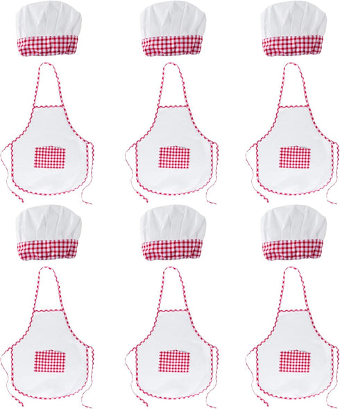 Super Z Outlet 12pc Set Complete Kids Cooking and Baking Apron With Pocket and Chef Hat Dress Up Set, Red Chef Costume for Career Role Play One Size