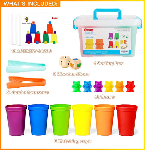 Bmag Counting Bears with Matching Sorting Cups, Pre-School Math Learning Games with Dices, STEM Educational Toy