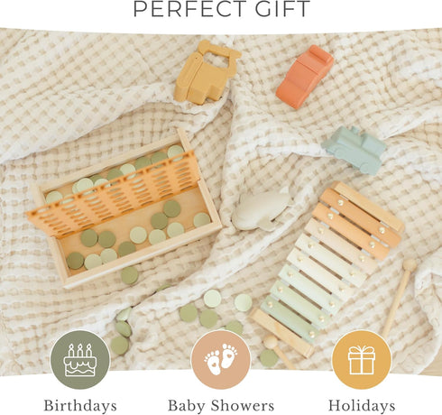 Brooklyn Neutral Xylophone, Montessori Musical Toy for Toddlers and Young Kids with a Modern Boho Aesthetic, Perfect