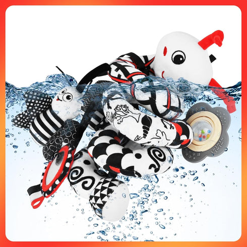 0-6 4 Car Seat Toys for Babies, Months Stroller Activity Black White Baby Spiral Plush Toys Newborn High Contrast