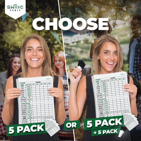SWOOC Games 5 Big Dry Erase Yardzee & Farkle Score Cards with 5 Markers, Jumbo Score Sheets for Giant Dice Games
